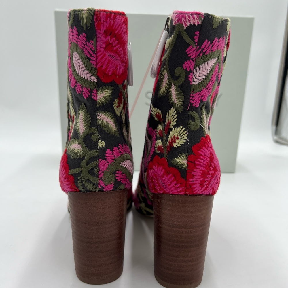 Sole Society Floral Embroidered Ankle Boots Black Pink Block Heel Women Size 5 - Picture 7 of 13